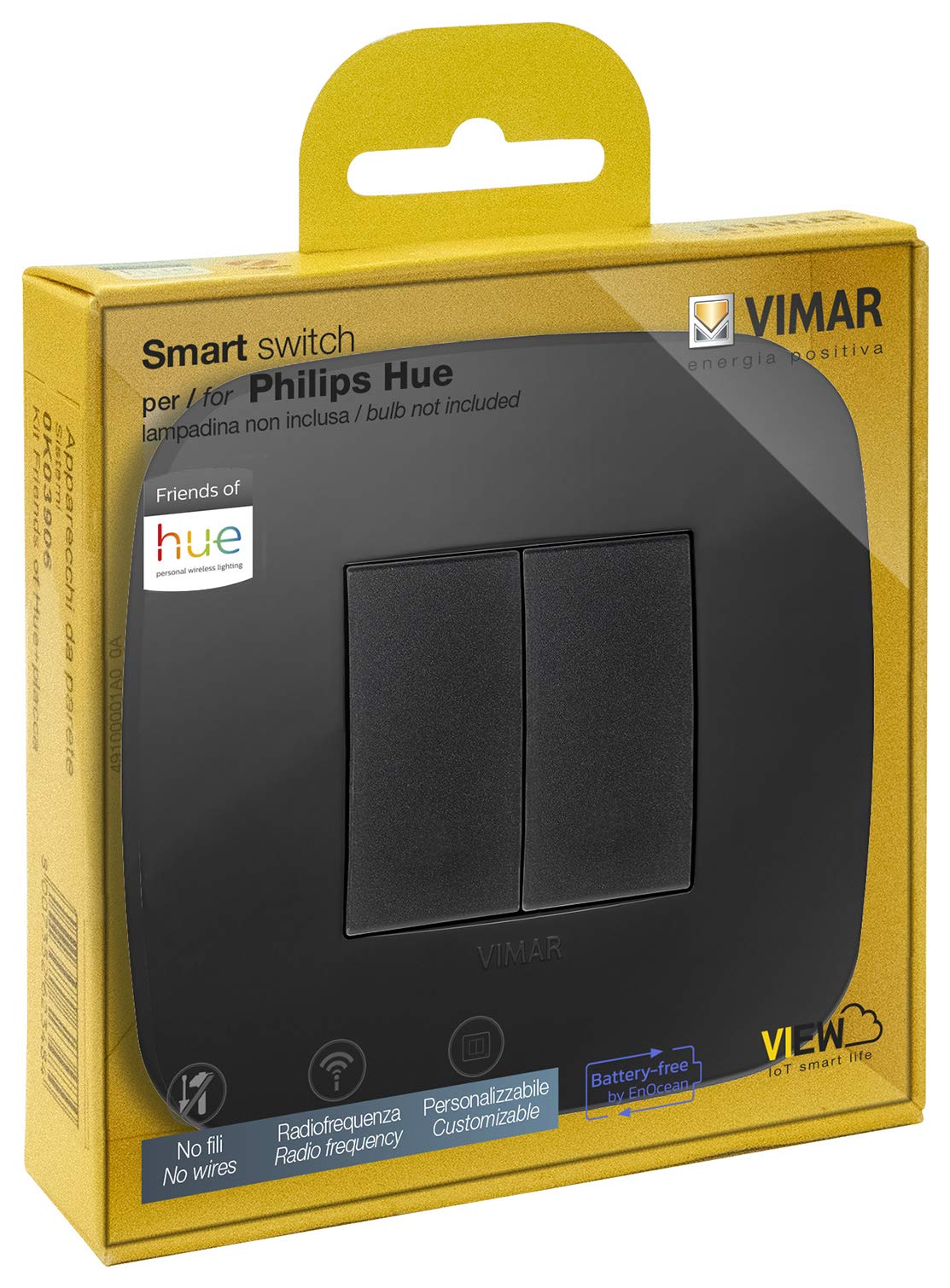 VIMAR 0K03906.08 Arké Round Friends of Hue Smart Switch Kit, Wireless Light Switch without Battery, Dimmer Switch Kit contains Double Cover Plate, Mounting Frame, Switch And 2 Buttons