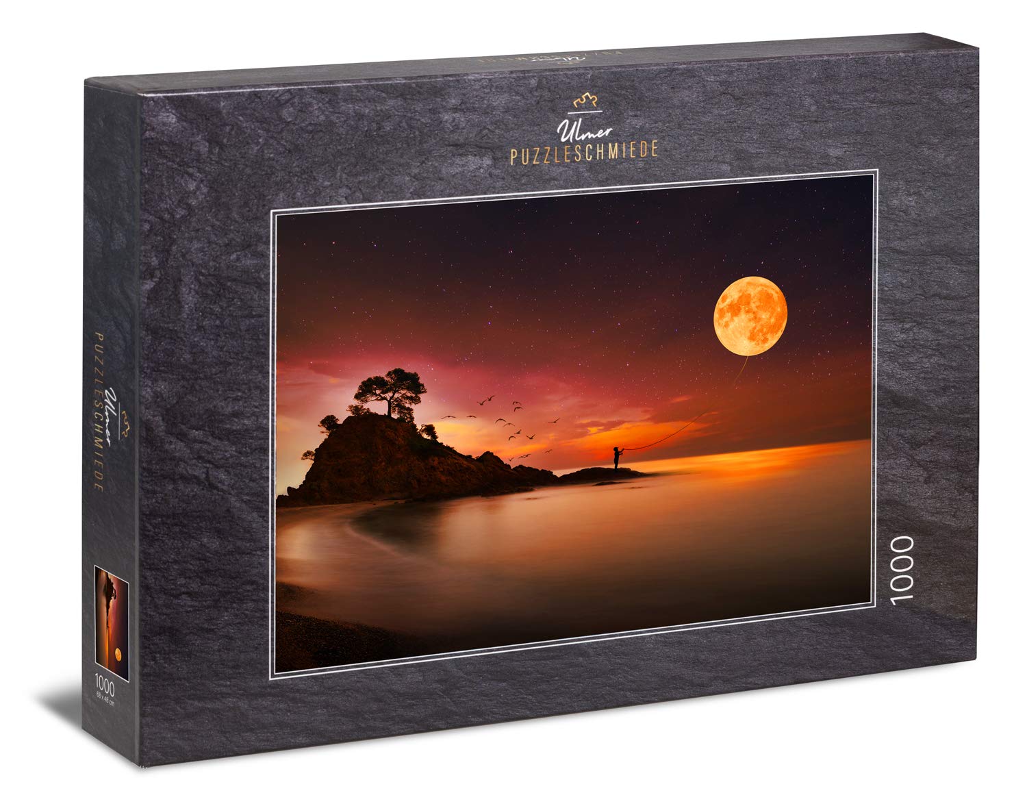 Ulmer Puzzleschmiede - Puzzle "Dream journey": 1000 pieces jigsaw puzzle - imaginative picture in moonlight - full moon over dark water