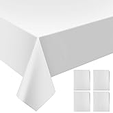 Sinload 25 Pack White Paper Tablecloths for Rectangle Tables 55 x 110 Inch 3 Ply Table Cloths with Plastic Backing Disposable Paper & Plastic Table Cloth for Wedding Birthday Party