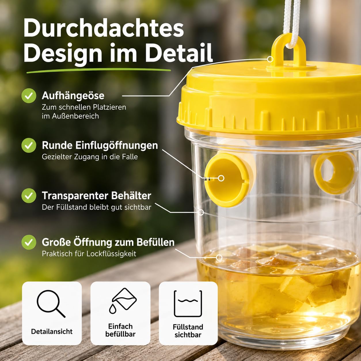 Wespenfallen – Starke Wespenabwehr für Außenbereiche – praktische Lösung gegen Wespen für Garten, Balkon und Outdoor - Insektenfalle (3X) 5