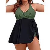 Edelqual Womens Plus Size Tankini Swimsuit Two Piece Tummy Control Bathing Suits Swim Dress Swimwear with Shorts