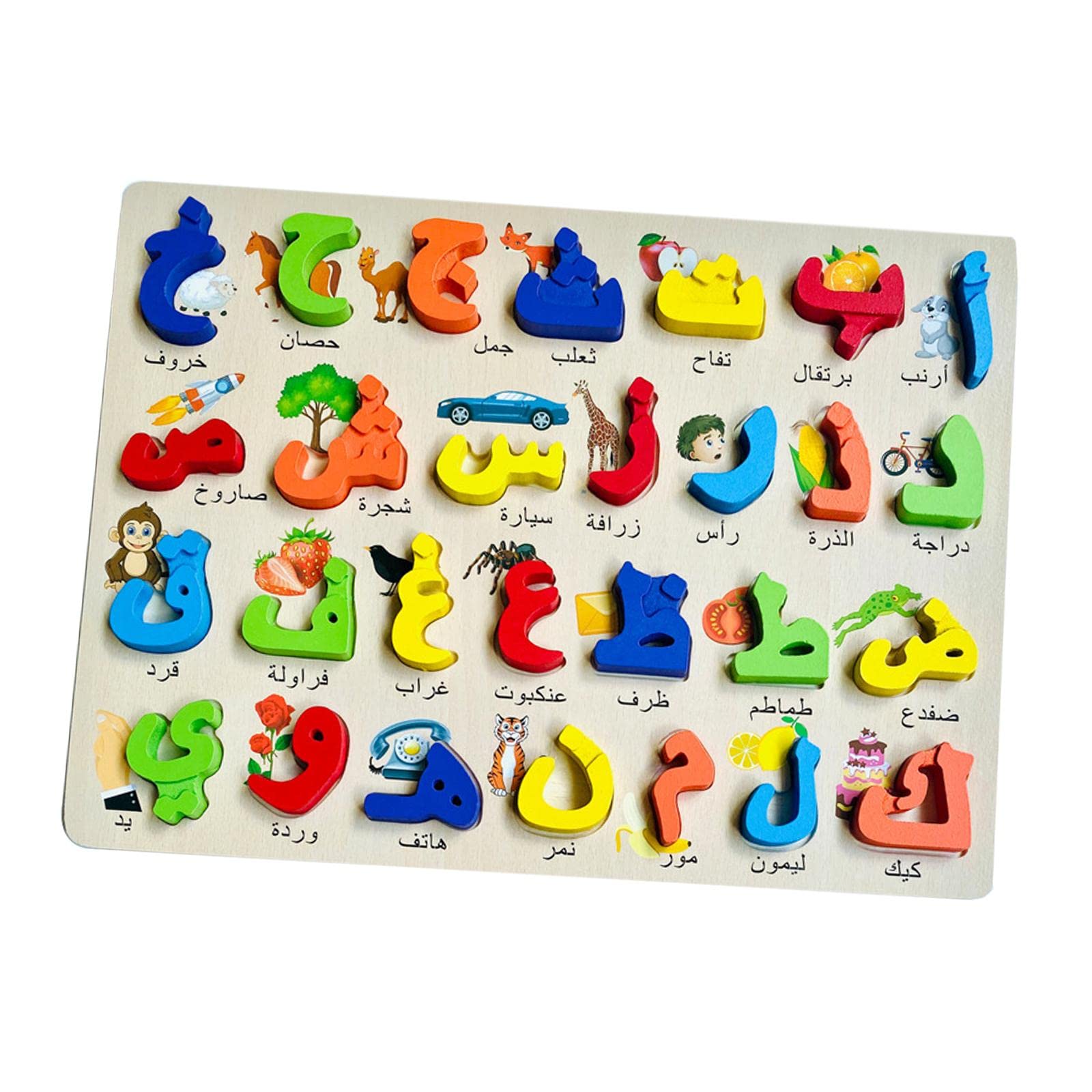 Baoblaze Wood Arabic Puzzle Board Matching Toy Puzzle Game Balance Hand Eye Arabic Alphabet Puzzles Board Arabic Alphabet Board for Baby Gifts, A