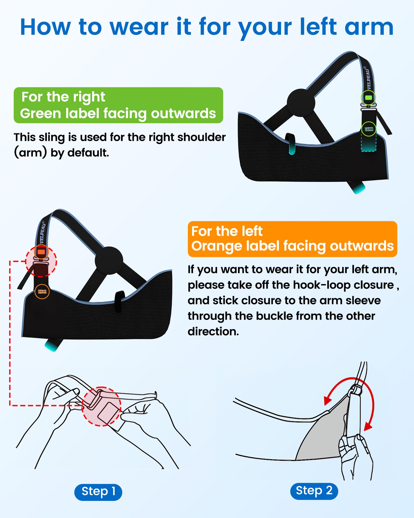 Velpeau Arm Sling Shoulder Immobilizer for Women and Men, fit Left or Right Arm - Rotator Cuff Support Brace - Medical Sling for Shoulder, Clavicle, Elbow Injury (Comfort type, Large: Bust 33.5″-41″)