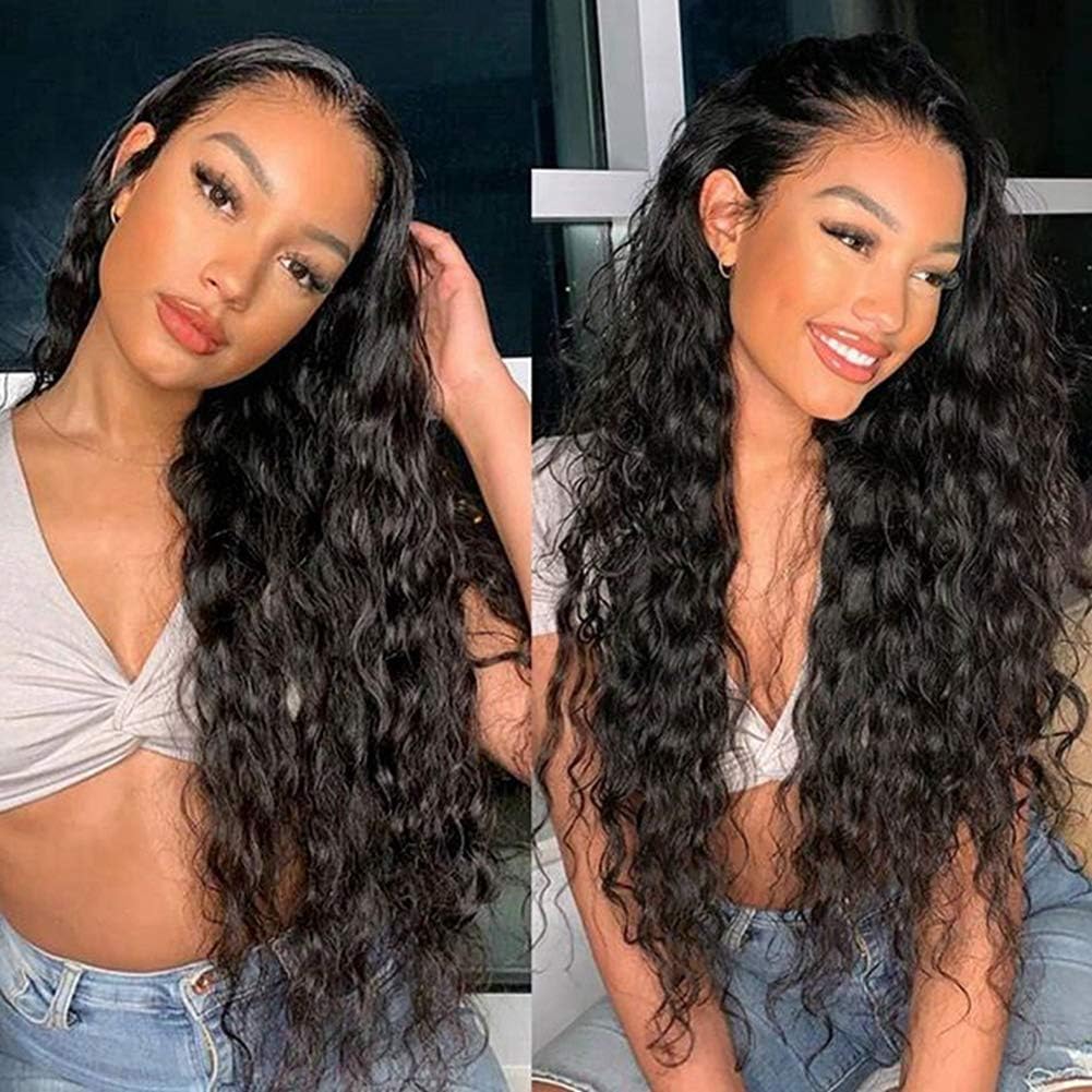 QDBOWIN QUEEN HAIR Long Natural Curly Lace Front Wig for Women Glueless 180% Density Heat Resistant Synthetic Hair Wig Replacement Wig Half Hand Tied (26inch)