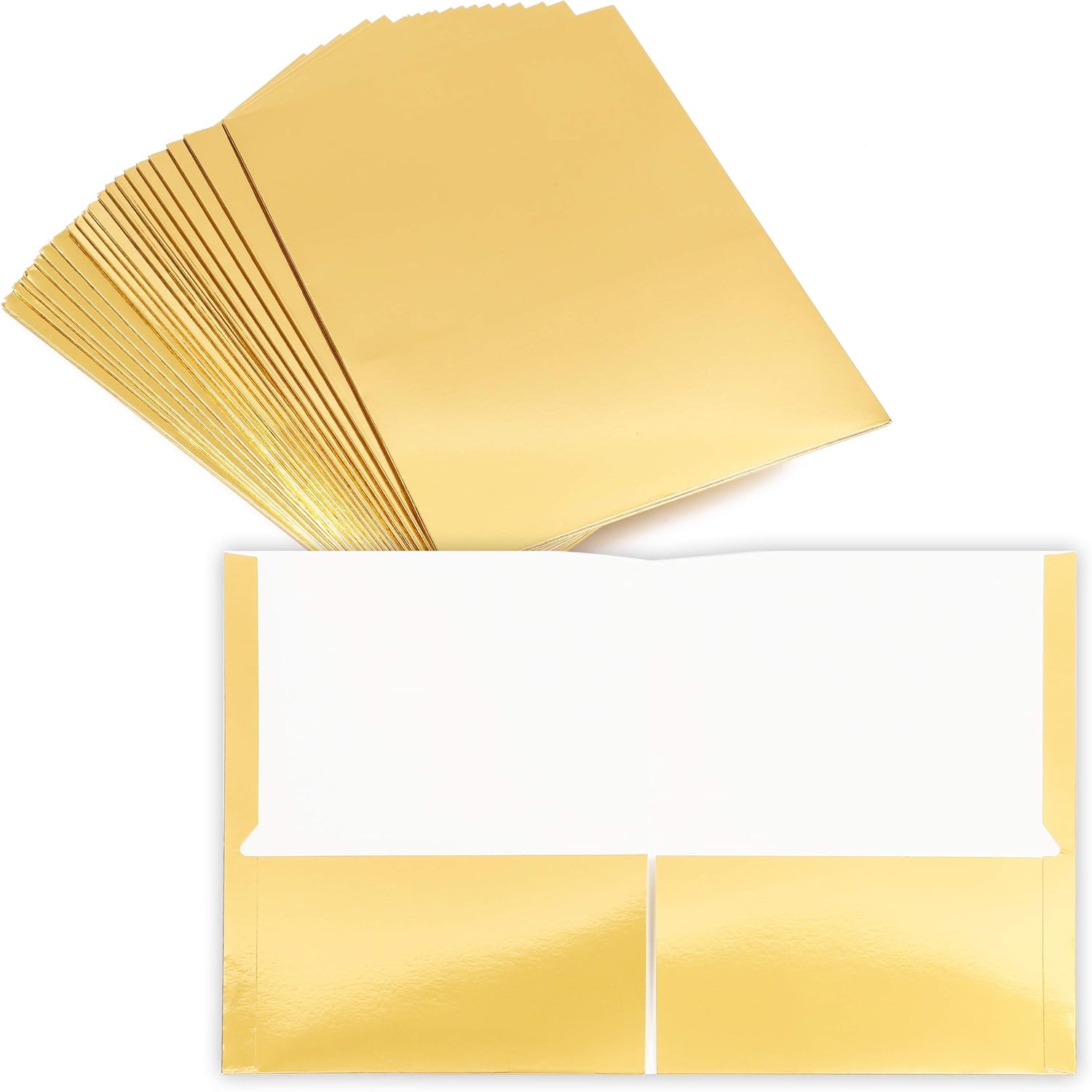 Bright Gold Metallic 2 Pocket File Folders (12 x 9.2 in