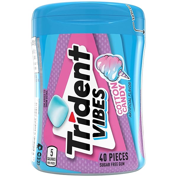 TRIDENT VIBES SUGAR-FREE CHEWING GUM, COTTON CANDY FLAVOR, EASTER BASKET ESSENTIALS STUFFERS FOR KIDS AND ADULTS, 40 PIECES