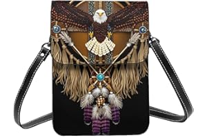 Southwestern Native American Indian Eagle PU Leather Crossbody Phone Purse with Removable Strap, Card & Cash Pockets, Gift fo