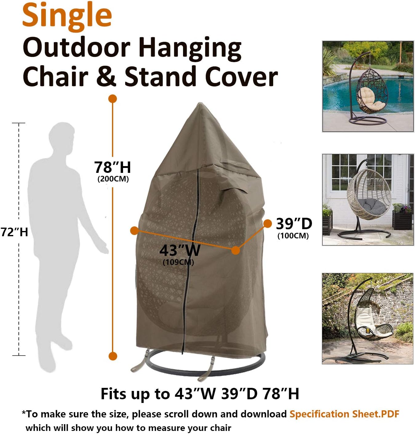 Flexiyard Garden Hanging Chair Cover with Adjustable X-Lock System and Zipper, Easy On Easy Off - Image 4