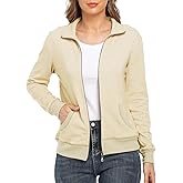 WUDODO Women's Zip up Sweatshirt Jacket Stand Collar Hoodless Running Sweatshirt with Pockets