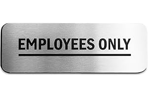 GLOBE ROCKET Employees Only Sign (Brushed Aluminum 9 in x 3 in) - Employee Only Signs for Doors - Office Signs - Business Signage - Restaurant Sign - Letreros para Negocios