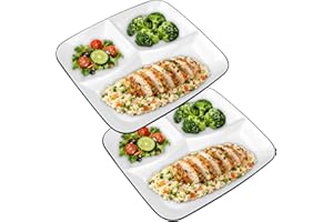2 Pack 10 Inch Rectangular Divided Plates, Porcelain Section Plates with Compartments, White Dinner Plates for Meals and Side
