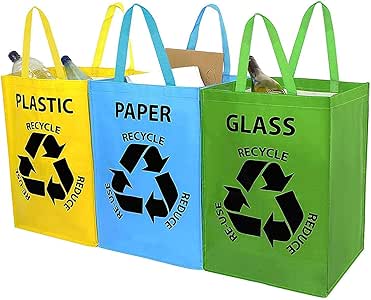 Juego de 3 bolsas de reciclaje – codificadas por colores para vidrio