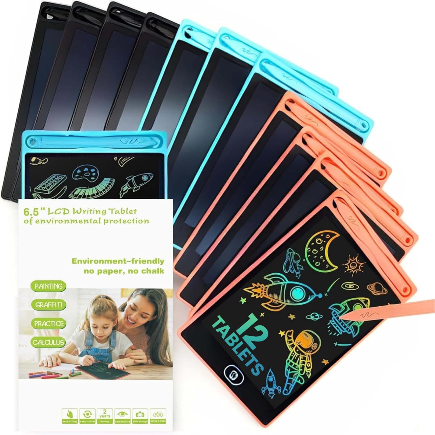 Riff Ruffle Goodie Gifts LCD Writing Tablet for Kids - 12-Pack Writing Tablets, 6.5" Doodle Board, One-Click Erasure, Easy to Use Drawing Board - LCD Tablet Writing Board Gifts, Kids Drawing Pad Toys