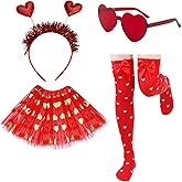 YosiMing Valentine's Costume Set for Women, Heart Tutu Heart Headband, Sunglasses, Bow Stockings Valentine Party Supplies