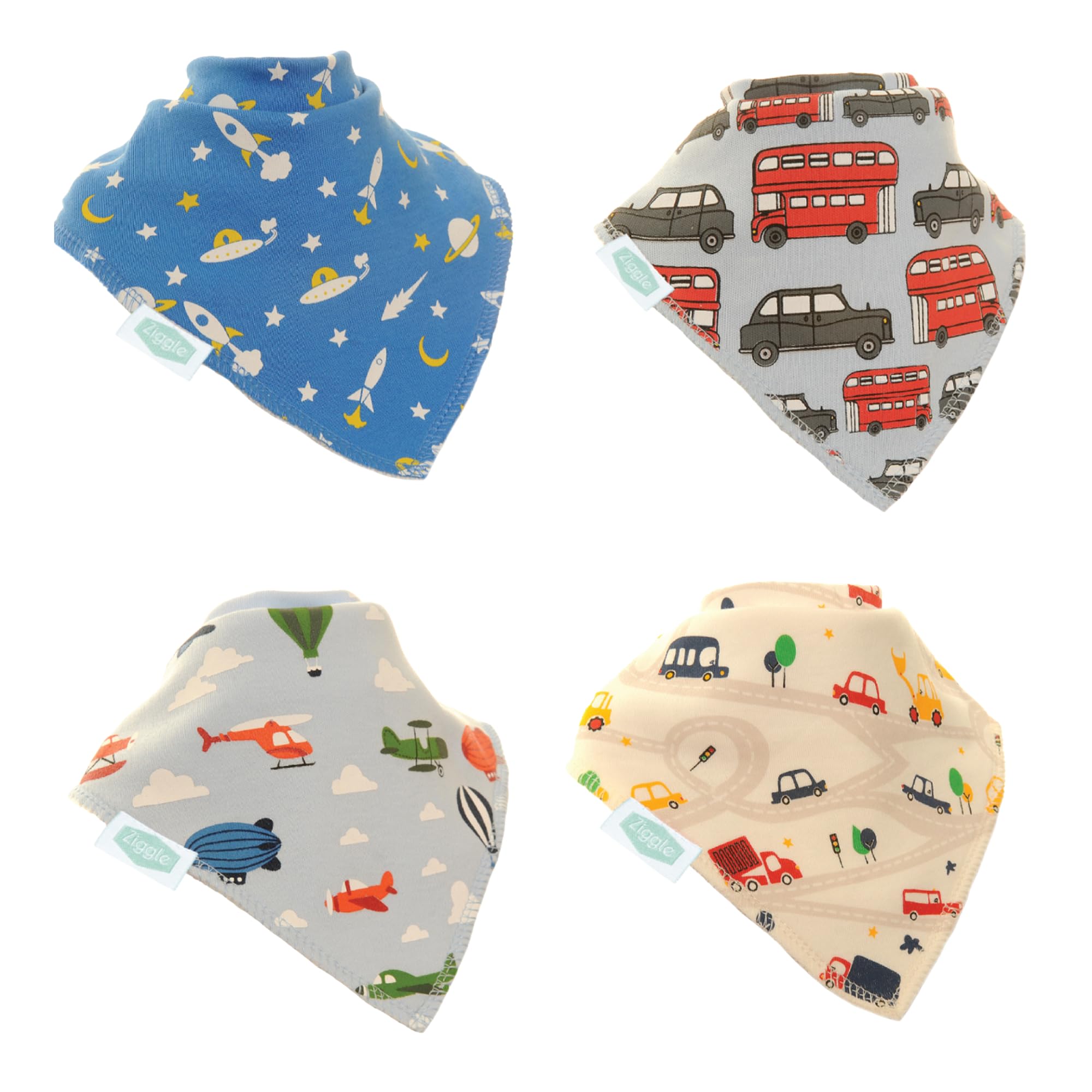 Ziggle Bandana Dribble Bibs, Super Absorbent For Teething Babies, Fits Newborn To Toddler, Award Winning, 4 Pack Zoom — image 1