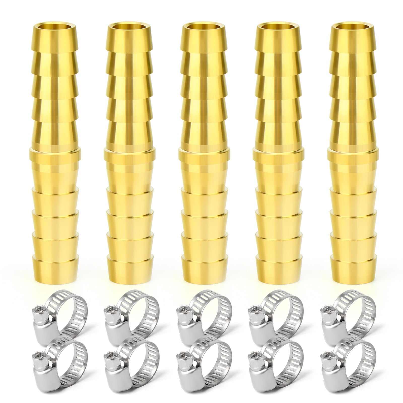 TAILONZ PNEUMATIC Union 9mm Barbed x 9mm Barbed Splicer Brass Hose Barb Fittings Mender Joiner（Pack of 5）