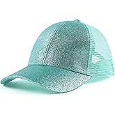 Zsedrut Girls Glitter Baseball Cap Kids Adjustable Ponytail Hat Toddler Summer Mesh Trucker Hats