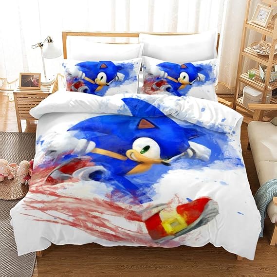 Microfibra Suave Y Cómodo Juego De Cama 3D Sonic Funda De Edredón 3