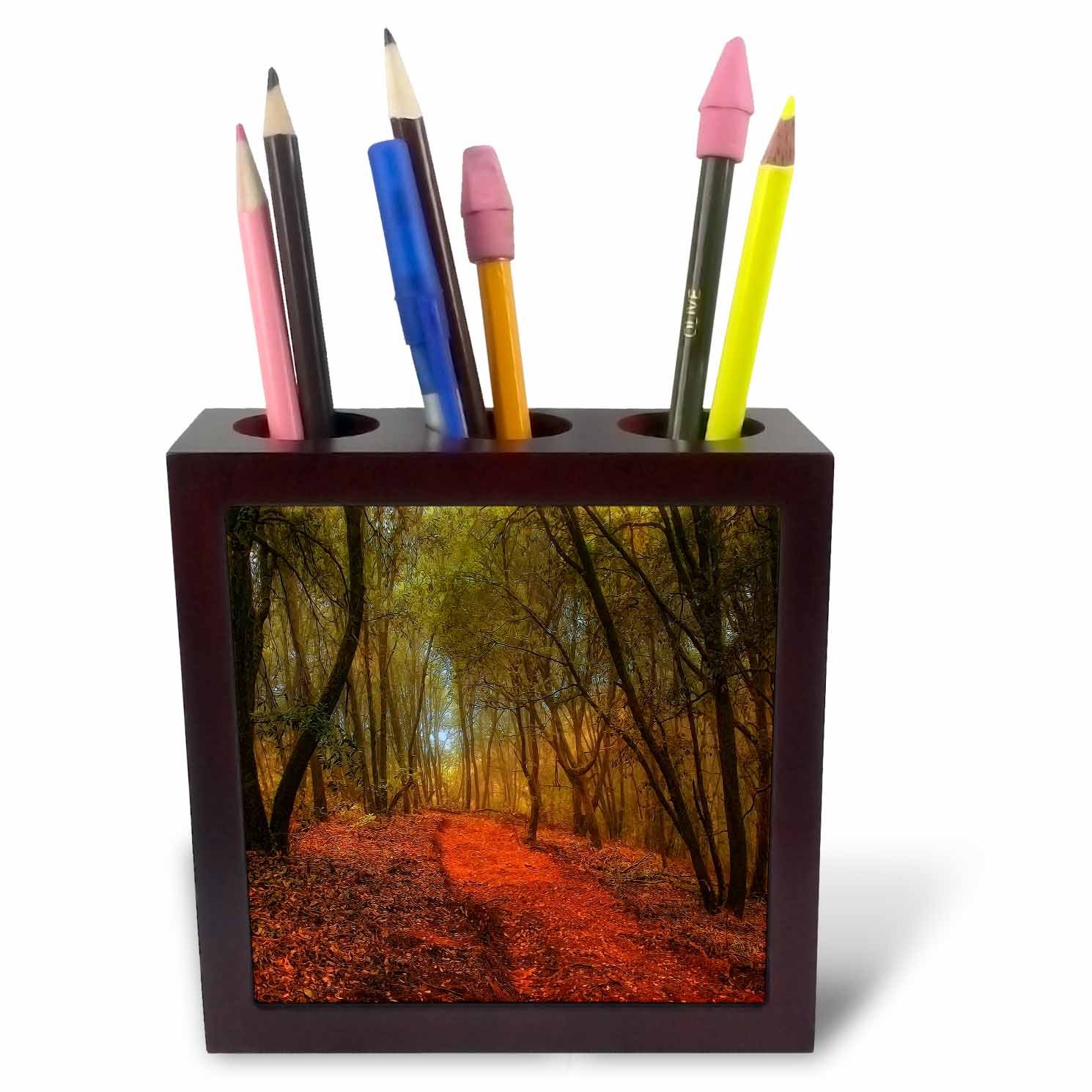3dRose ph_240130_1 5-Inch "California Sierra Foothills Woodland Path Scenic Painting" Tile Pen Holder