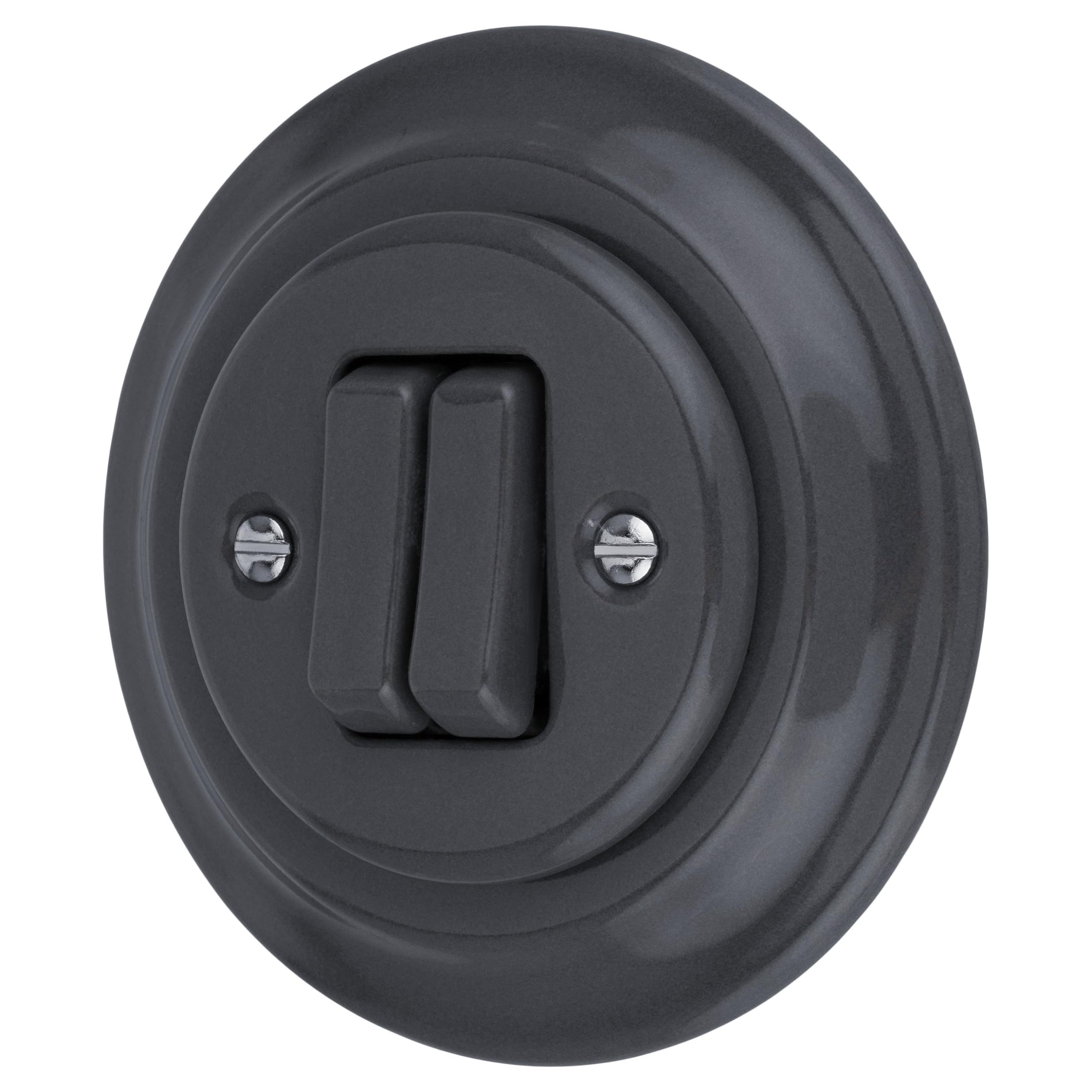 Flush-mounted Porcelain Retro Double Switch, All-in-One, Series PR1 dark grey