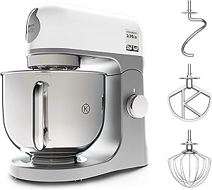 Kenwood kMix KMX750WH Küchenmaschine, 5 l Edelstahl Schüssel, Safe-Use-Sicherheitssystem, Metallgehäuse, 1000 Watt, inkl. 3-Teiligem Patisserie-Set und Spritzschutz, Weiß, Weiss