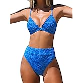 CUPSHE Bikini Set for Women Bathing Suit High Waisted Scalloped V Neck Two Pieces Swimsuit