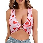Zoooyawn Valentine's Day Crop Top for Women Valentines Sexy Outfits Galentine's Day Sleeveless Deep V Cropped Tank Top Y2k