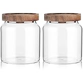 Labina Glass Storage Container Airtight Food Jars Kitchen Canister with Wood Lids, 20 Oz Wide Mouth Pantry Organization Glass