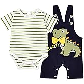 TOKIAGO Baby Boy Clothes Newborn Outfits Stripe Romper Infant Cartoon Overall Adjustable Suspender Pants Set 0-18 Months