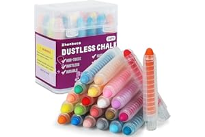 Zhenbuco Sidewalk Chalk for Kids - 24 PCS Colored Non-Toxic Twistable Dustless Chalk with Holder, Dust-free Washable Toddler Chalk for Chalkboard Drawing Writing (Plastic Box-Packed)
