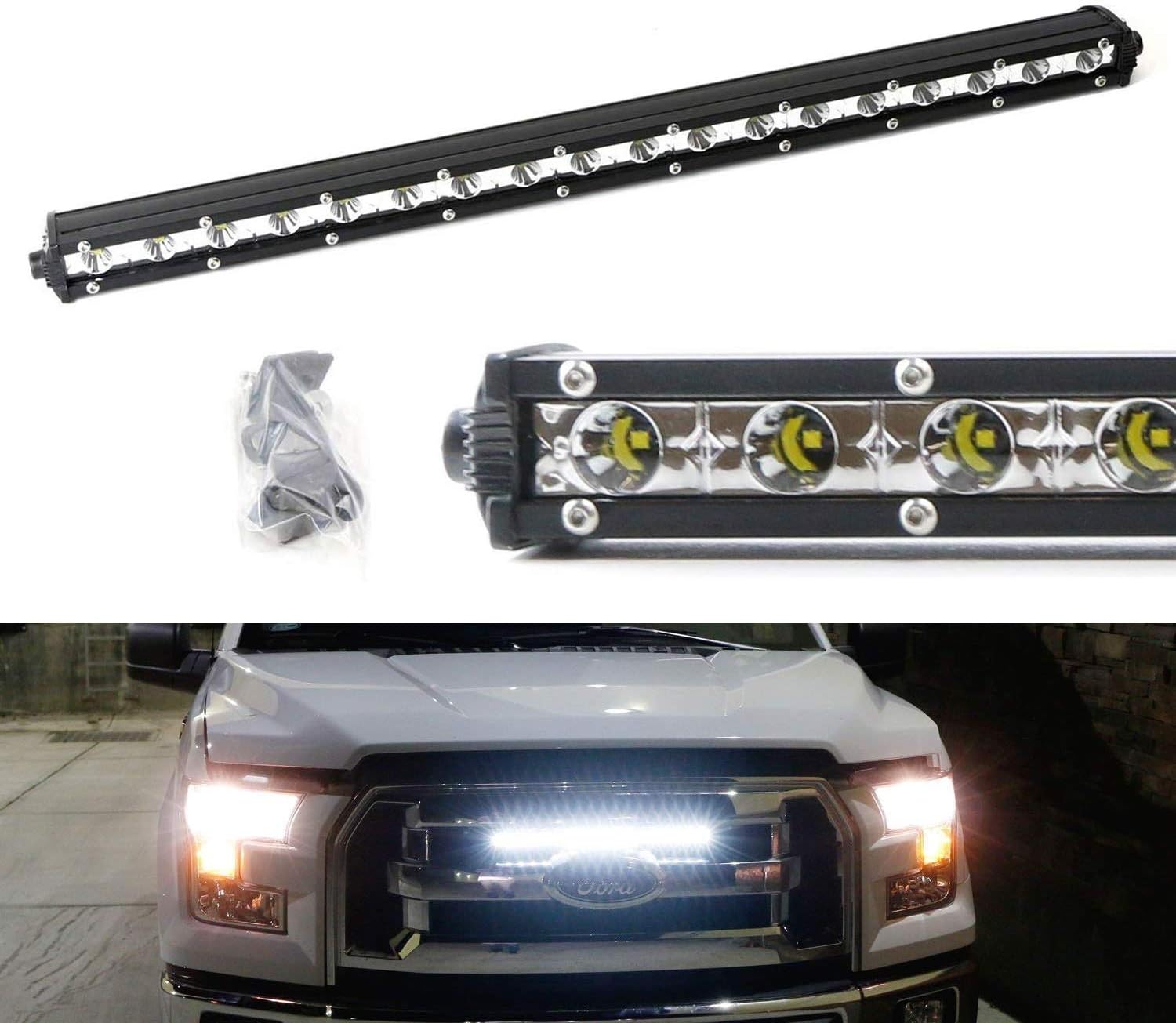 IJDMTOY Behind Grille Mount 20 Inch LED Ultra Slim Light Bar Kit For