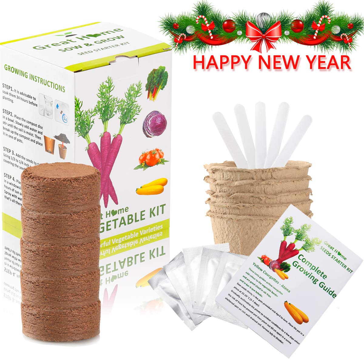 Vegetable Garden Seed Growing Starter Kit Indoor for Kids Easily Grow 5 Fresh Veggie Garden Kit Tomatoes,Purple Carrot,Rainbow Chard,Brussel Sprout Shipping from US