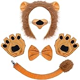 Lrvcnva 6 Pcs Lion Costume Set, Lion Costume for Kids/Adults, Lions Headband Nose Tail Paw Gloves Bow Tie for Women/Men