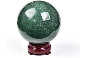 JIC Gem Natural Strawberry Quartz Crystal Ball Green Rock Sphere Green Strawberry Healing Crystal Ball for Meditation Grid Decor (80-90mm)