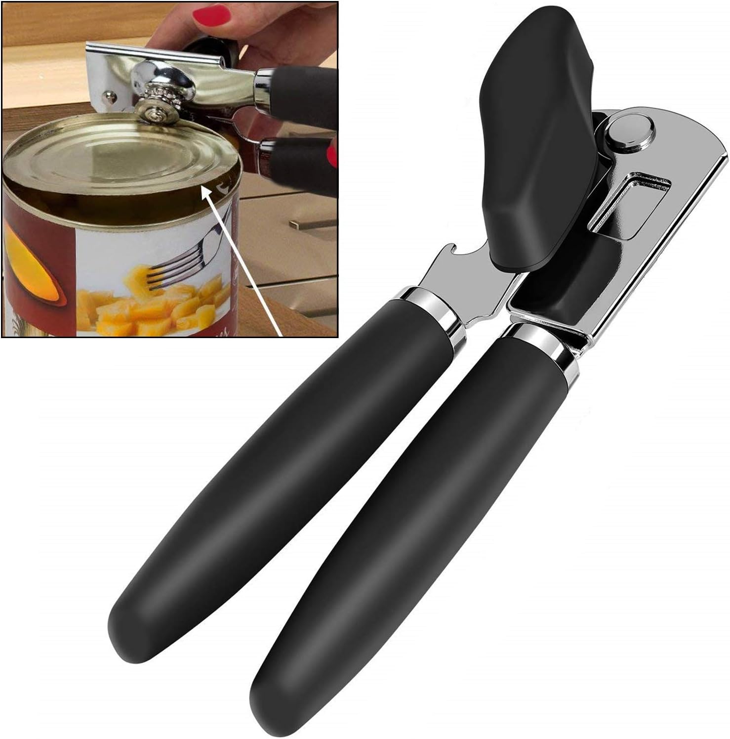 HicookHicook Can Opener Manual Can Opener Smooth Edge Can Openers for Seniors and Arthritis Heavy Duty With Ergonomic Handle Ultra Sharp Safe Ideal for Commercial Beer Bottle Opener