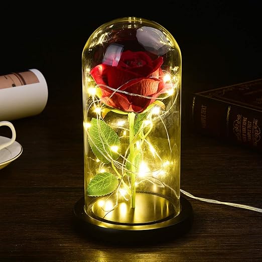 Cúpula de cristal de rosa conservada Día de San Valentín azul flor de