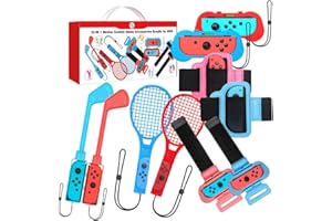 navor 10-in-1 Switch Sports Accessories Kit, Family Accessories Bundle includes 2 Tennis Rackets, 2 Controller Grips, 2 Golf 