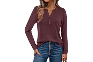 WYNNQUE Womens Long Sleeve Shirts Business Casual Outfits Dressy Tops Blouses Henley V Neck Fall Clothes