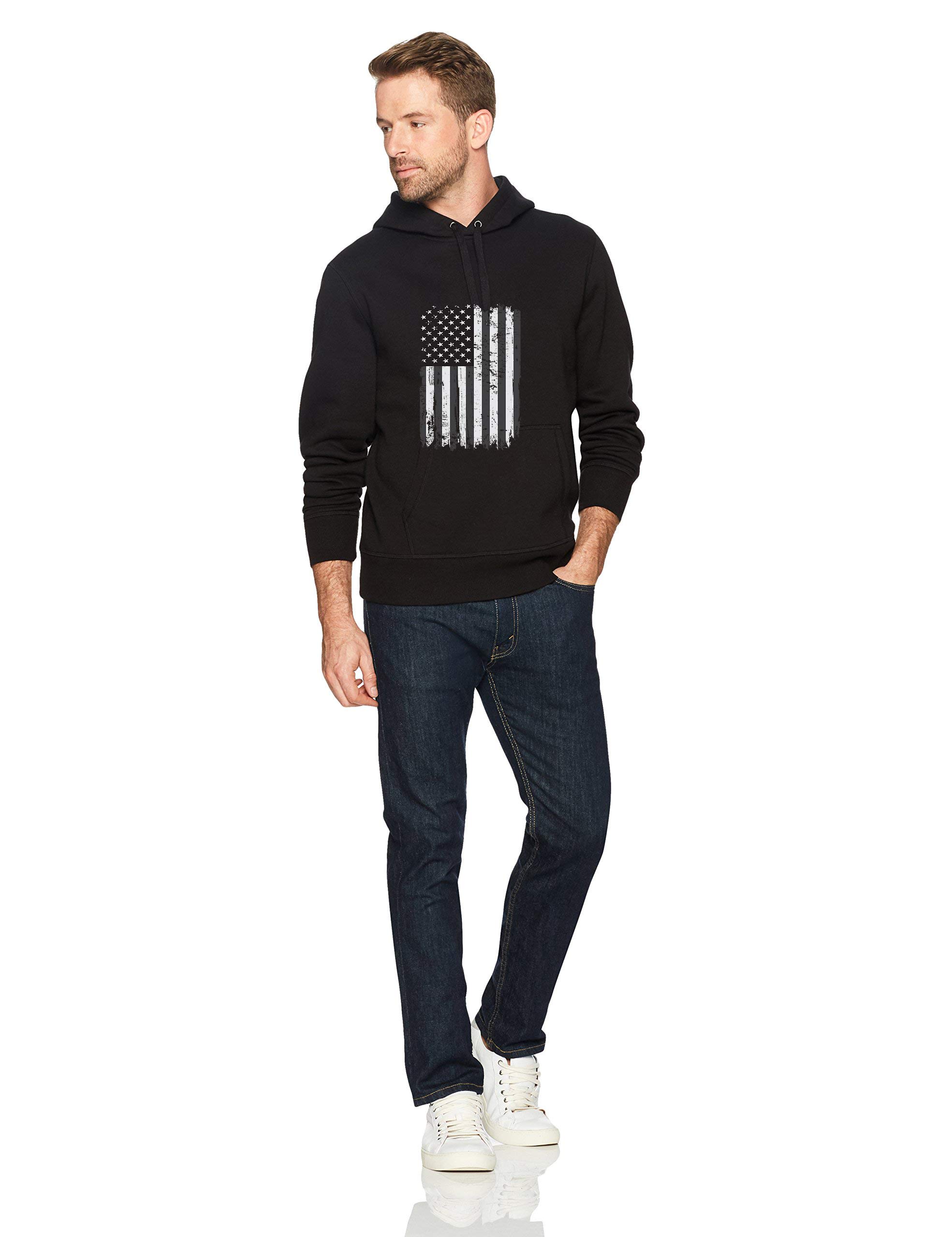 Mens Distressed USA Flag Black Hoodie - Trendy Crewneck College Sweatshirts Apparel Vintage Pullover Hoody Cool Sweater with Drawstrings Pockets Large