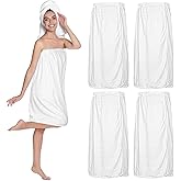 Tigeen 4 Pack Spa Towel Wraps for Women Adjustable Elastic Bath Robe Lightweight Shower Cover for Bath Shower(White,M)