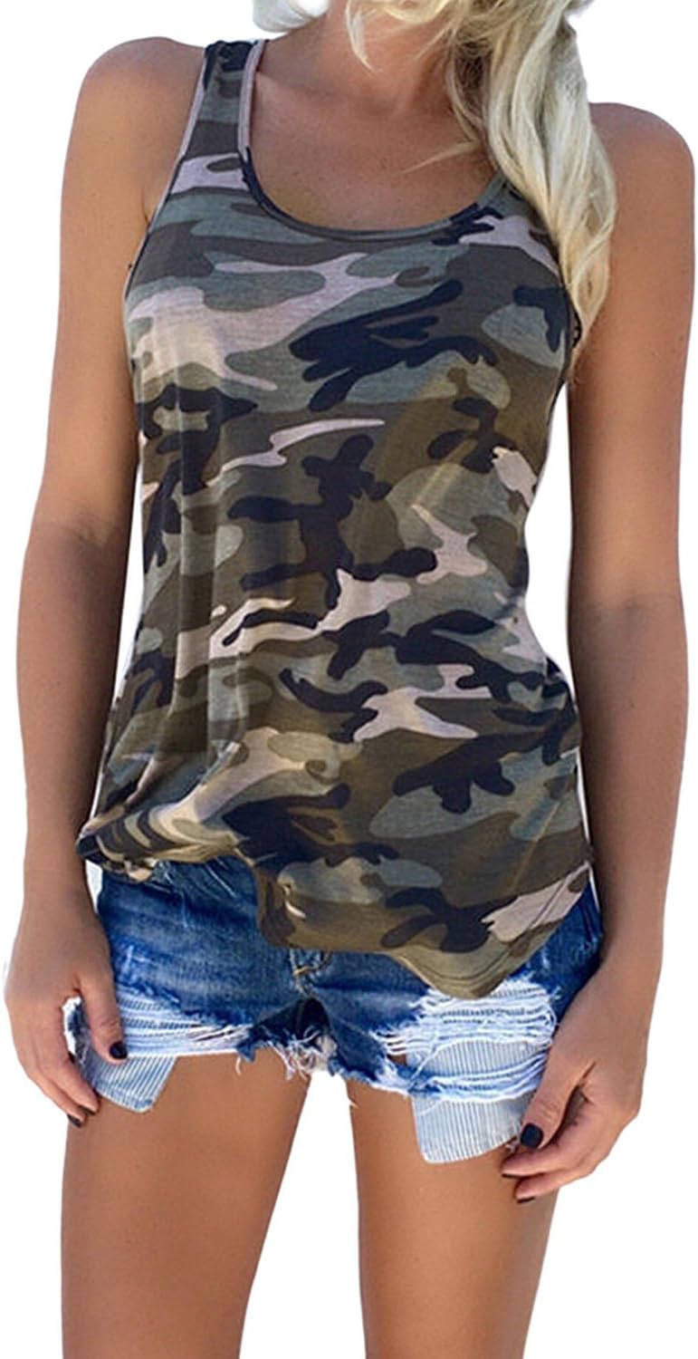 Haijie Women's Camouflage Print Sleeveless Shirt Tank Tops.