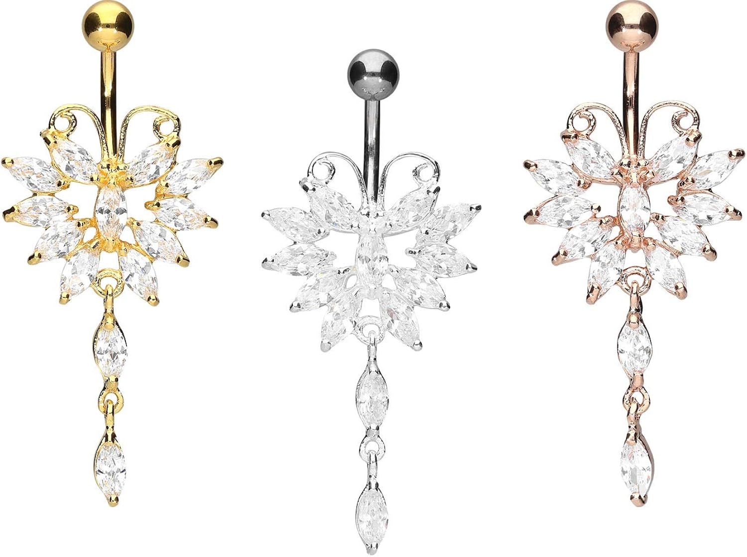 PIERCINGLINE 316L Surgical steel belly button ring dangle with brass design BIG BUTTERFLY Navel Ring Belly Piercing - Image 4