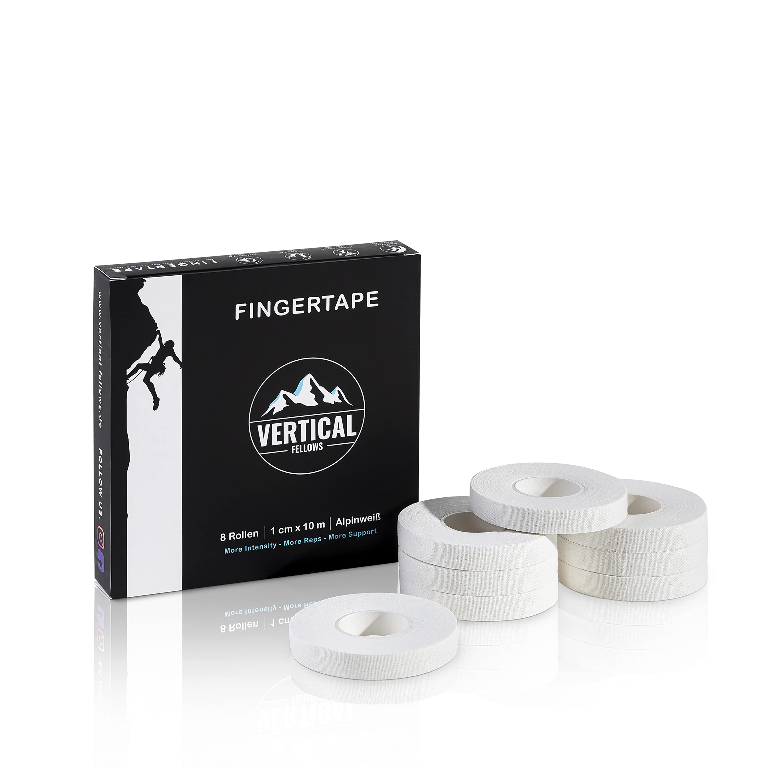 8 rolls of climbing tape 10mm wide - DERMATEST very good - with PDF tape instructions - ideal finger tape and sports tape for climbing, bouldering, weight training, handball, martial arts