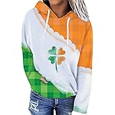 TYQQU Women St. Patrick's Day Casual Long Sleeve Hoodie Irish Shamrock Printed Loose Sweatshirt