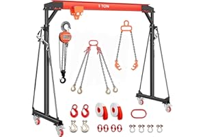 ELITEEDGE 2200 LBS Gantry Crane, 1 Ton Adjustable Gantry Crane, Shop Lift Hoist with 8-12 FT Adjustable Height for Warehouse, Factory(with Manual Trolley & Hoist, Lifter, Sling, Hooks, Shackles, Links)