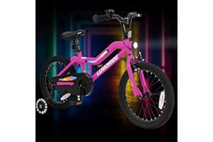 OLAKIDS Kids Bike with Lights, 16 18 Inch Toddlers Bike with Flash Training Wheels LED Frame 7 Lighting Modes, Children's Bic