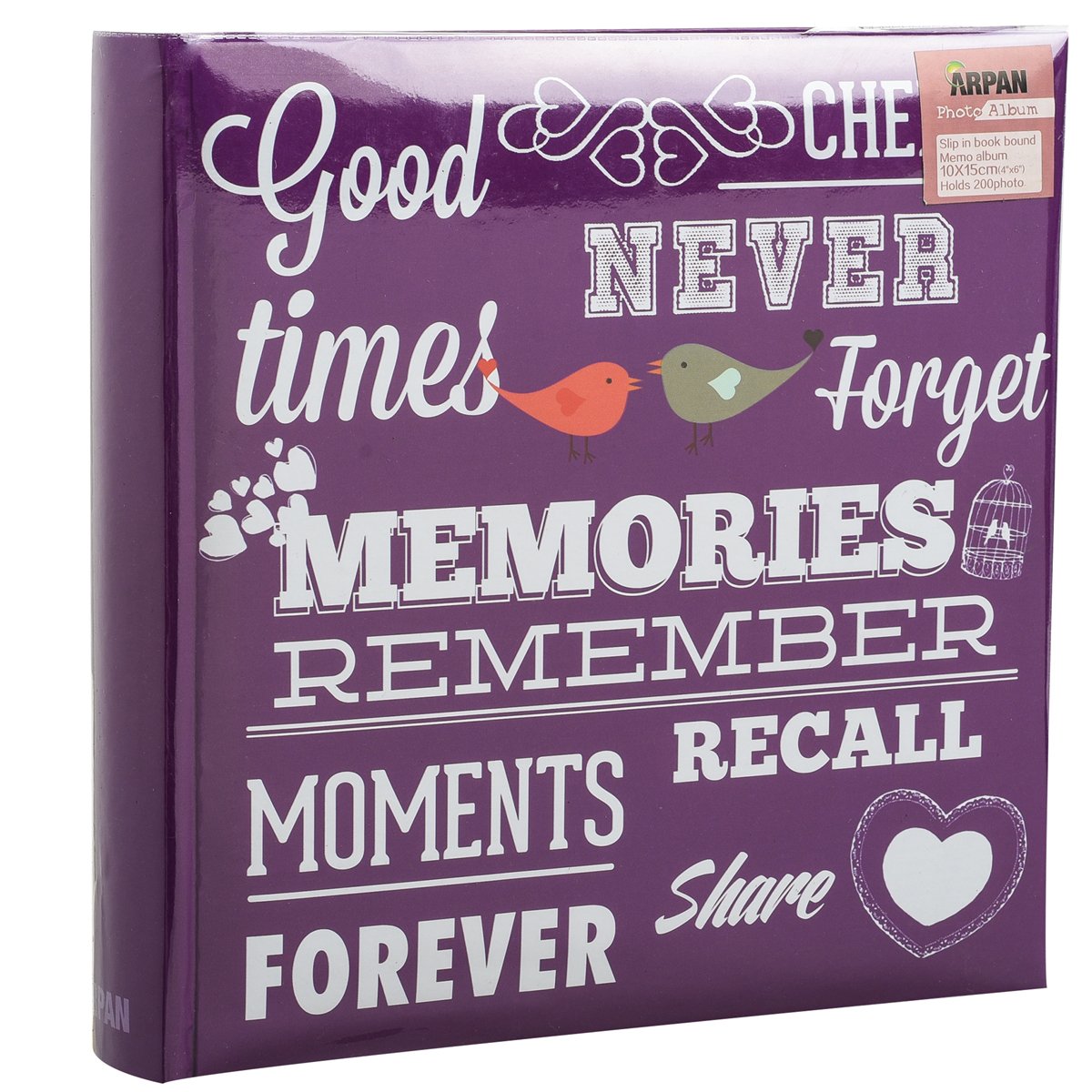 ARPAN Purple Memo Slip In Photo Album 10 x 15 cm 200 Photos, 4x6 Photo Album with Index Pages & CD/DVD Pocket