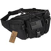 ArcEnCiel Tactical Fanny Pack for Men Women Waist Bag Hip Belt Outdoor Hiking Fishing Bumbag with Patch (Black)