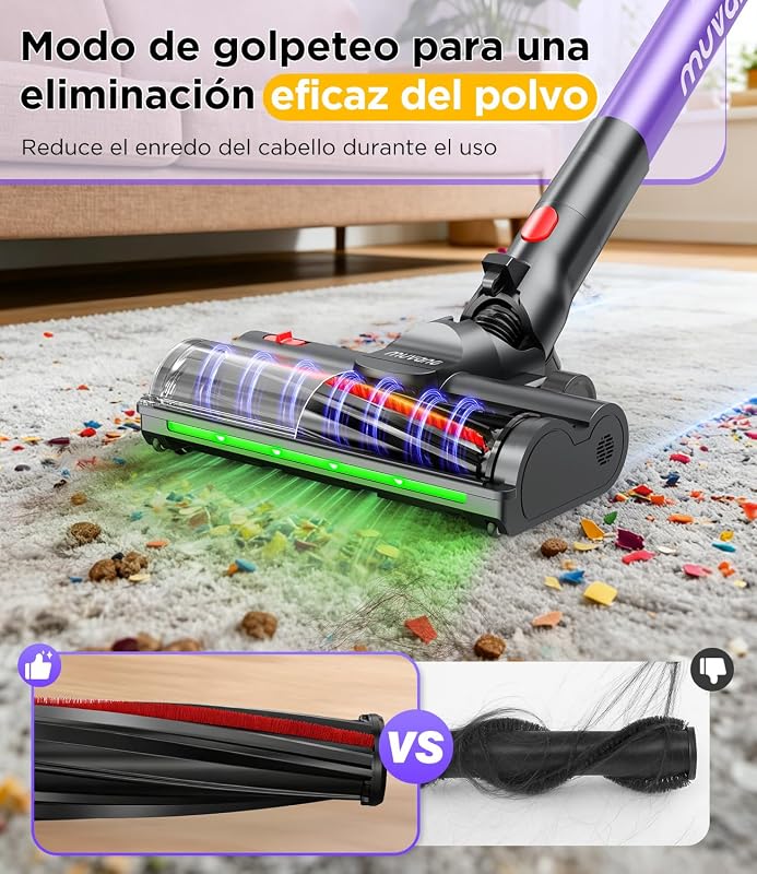 Aspiradora sin Cable Potente Succión de 45 kPa hasta 60 Minutos de Autonomía Resistente a Enredos Aspiradora Escoba Recargable con Soporte de Pared para Pelo de Mascotas y Suelos de Madera — foto 2 de 8