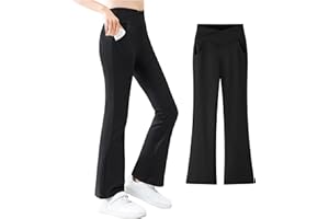 Coralup Girls Flared Leggings Cross High Waist Dance Pants Kids Stretch Sports Casual Pants with Pockets 5-12 Years